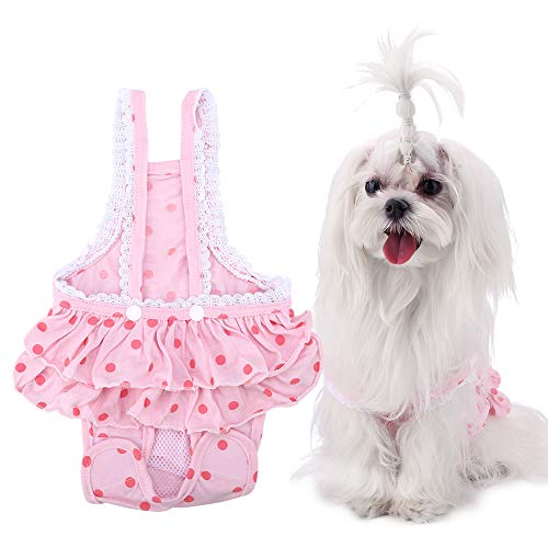 Image of Dog Diaper Sanitary Pants, Reusable Puppy Adjustable Suspenders Briefs Doggie Menstrual Physiological Pants Washable Underwear Jumpsuits for Small Female Pets in Period Heat Incontinence(S-Pink)