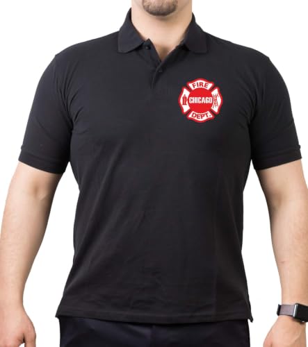 Polo noir Chicago Fire Dept avec logo poitrine le cadeau parfait pour passionné