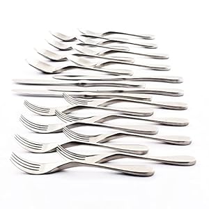 Knork Silverware Set – 20 Piece Matte Silver Cutlery set – Ergonomic Design Utensil sets, 18/10 Stainless Steel Forks Spoons and Knives set