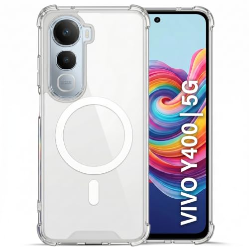 Image of TRUEUPGRADE Back Cover for Vivo Y400 5G | Mag-Safe Printed Transparent Case | Hard PC Back + Soft TPU Bumper | Magnetic Print Shockproof Protective Cover | Crystal Clear