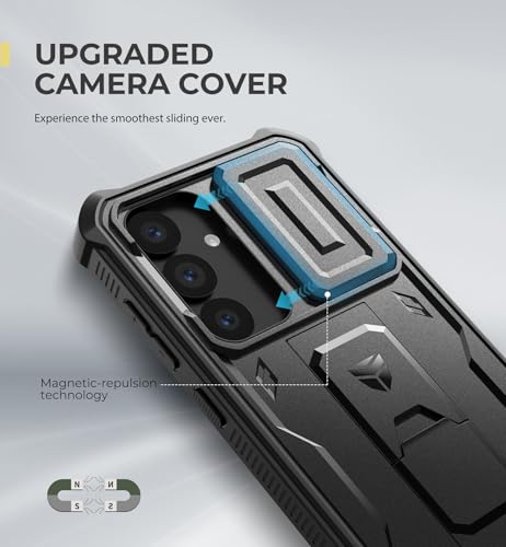 Image of Dexnor for Samsung Galaxy S25 Case with Built-in Slide Camera Cover & Screen Protector & Kickstand, Heavy-Duty Shockproof Rugged Case Full-Body Bumper Protective Cover for Galaxy S25 (2025),Black | Built-in Slide Camera Cover
