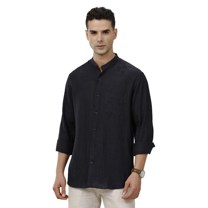 Image of Linen Club Men's Pure Linen Chambray Contemporary Fit Full Sleeve Casual Shirt