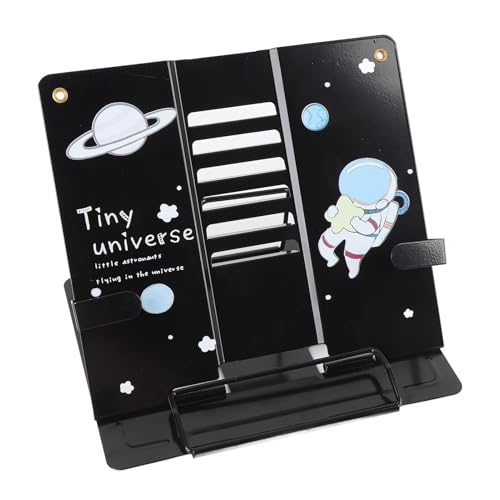 Fabater Deskboekhouder Metal Stand Triangular Struktur für Sichere Immobilienbücher Mobiltelefone, Bürocafé -Verwendung (Astronautenmuster schwarz)