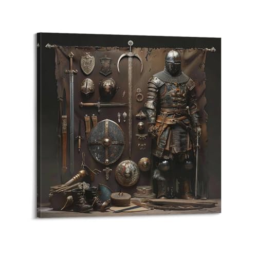 OKNGB Póster vintage de los templarios cruzados con armas y armaduras, póster decorativo de lienzo para pared e impresión artística moderna para decoración de dormitorio familiar, 70 x 70 cm