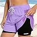 QUNPIU Women's Fashion 2 in 1 Running Shorts Athletic Workout Gym Short High Waisted Lightweight Yoga Shorts with Pockets Purple