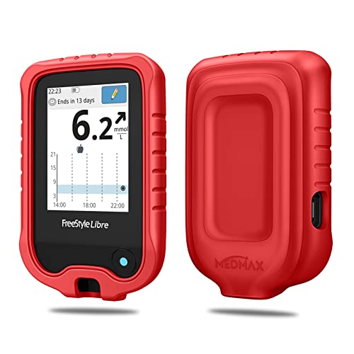 MEDMAX Silicone Case for Freestyle Libre 3 2 / Libre Reader, Lightweight Shockproof Anti Slip Protective Cover Soft Gel Skin with Raised Bezel (Red)