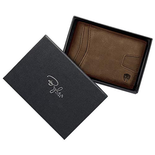 Image of Bryker Hyde RFID Blocking Slim Minimalist ID Inside Front Pocket Wallet, Money Clip, 9 Slots, Leather (Texas Brown w /Pull Out Tab)