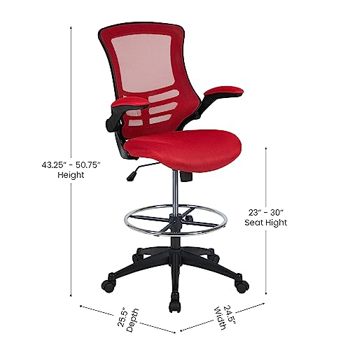 Image of Flash Furniture Kelista Mid-Back Swivel Office Chair with Adjustable Seat Height, Ergonomic Mesh Desk Chair with Flip-Up Armrests, Red