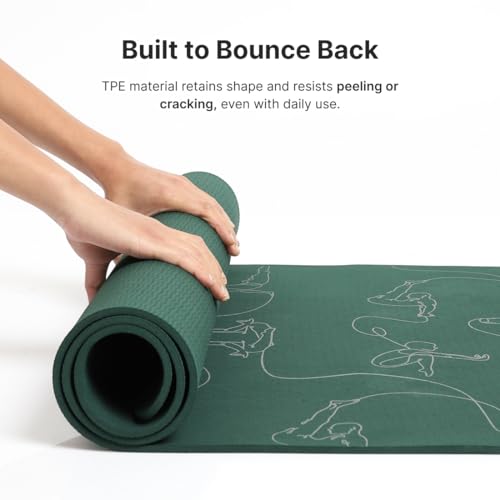 Image of CULT Yoga Mat - Premium TPE Yoga Mat for Woman & Man | 6mm Extra-Thick Cushioning Anti-Slip Yoga Mats for Kids & Adults | Non-Toxic Latex-Free Workout Exercise Mat with Travel Strap (Forest Green)