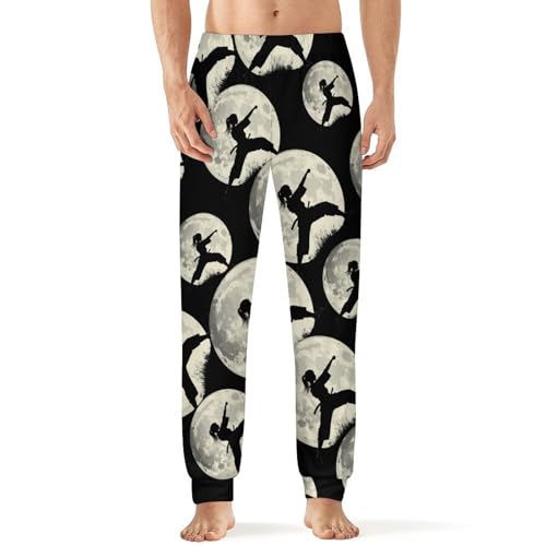 Taekwondo Girl in The Moon Men's Pajamas Pants Lightweight Sleep Lounge Pant Pjs Bottoms Casual Sleepwear