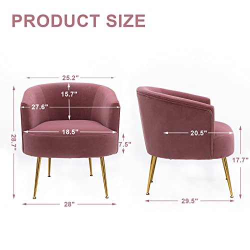 Kivenjaja Accent Barrel Chair, Modern Velvet Upholstered Club Armchair, Arm Chairs For Living Room Bedroom Small Space Plush With Golden Metal Legs, Dark Pink #TOP1