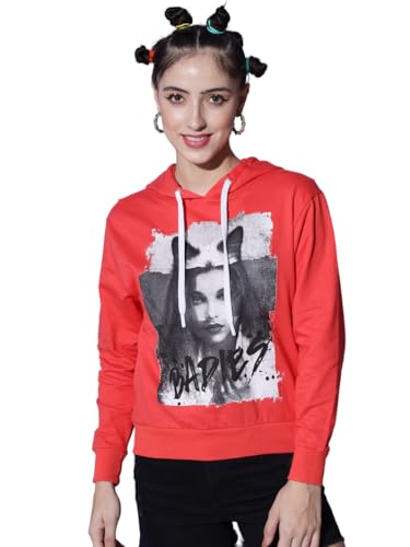 Image of THE DRY STATE Womens Loose Fit Teddy Sweatshirt with Round Neck & Chennile Embroidery Cherry red