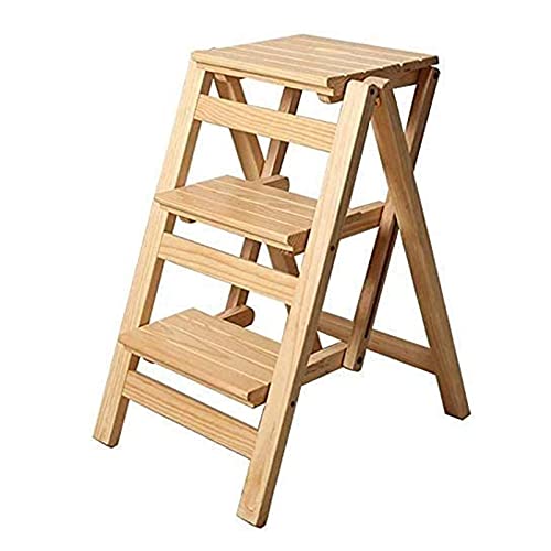 Silla de comedor plegable y escalera de madera de 3 escalones 2