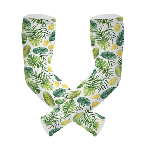 ALAZA Watercolor Green Tropical Cactus Palm Leaves Gardening Sleeves Cooling Arm Sleeves Sun Protection Thumb Hole Arm Covers for Women Men