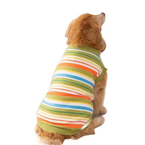 ICOUCHI 犬服 ペット服 Tシャツ コート 秋冬 防寒 柔らかい 保温 脱毛保護 ドッグウェア 犬用ニットセーター ボーダー柄 洋服 パジャマ ファッション 中大型犬 柴犬 秋田犬 お散歩お出掛け用 (4XL,グリーン)