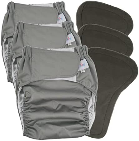 3 Pack Adult Cloth Diapers with Oversized Diaper Inserts, TPU Waterproof Nappy Reusable Washable Elderly Incontinence Care Protection Nappies Underwear for Men or Women, Waist 35.4-47.2Inches (L)