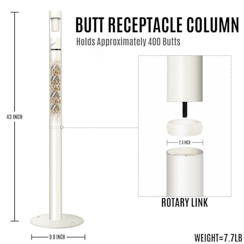 Image of Outdoor Cigarette Butt Receptacle 43-inch White /Metals Standing Ashtray for Patio, Offices, Home, Restaurants, Backyard (White)
