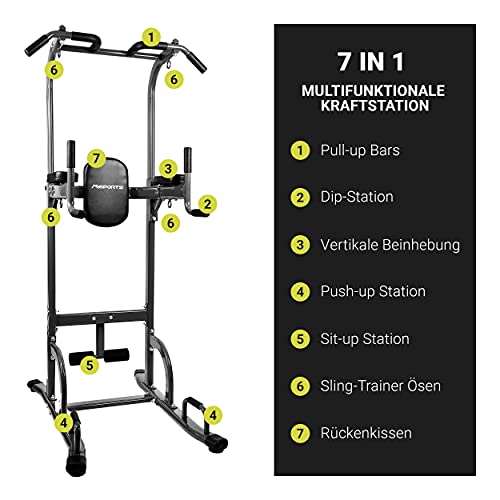 MSPORTS Power Tower - 7in1 multifunktionale Kraftstation - in der Größe verstellbar - mit Liegestützgriffe, 4 Ösen für… – Bild 3