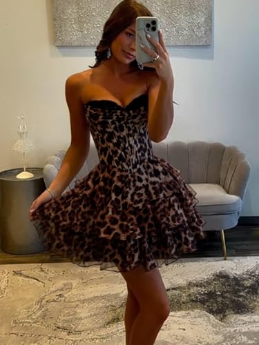 Floral Homecoming Dresses for Teens 2025 Short Corset Prom Dress Tiered Ruffle Cocktail Dresses NO1593