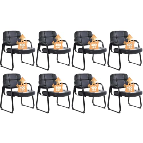 Image of CLATINA Big & Tall Waiting Room Guest Chair Comfortable Reception Chairs with Bonded Leather Padded Arm Rest and Sled Base for Office Reception Lobby and Conference Desk, Black(8 Pack)