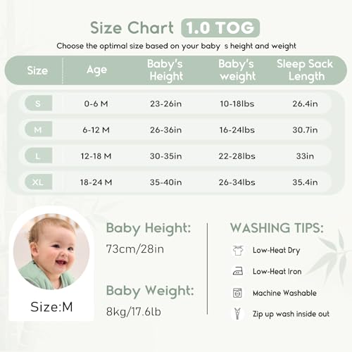 yoofoss rayon made from bamboo baby sleep sack 6-12 months 10 tog baby wearable blanket super soft infant toddler sleeping sack 2-way zipper