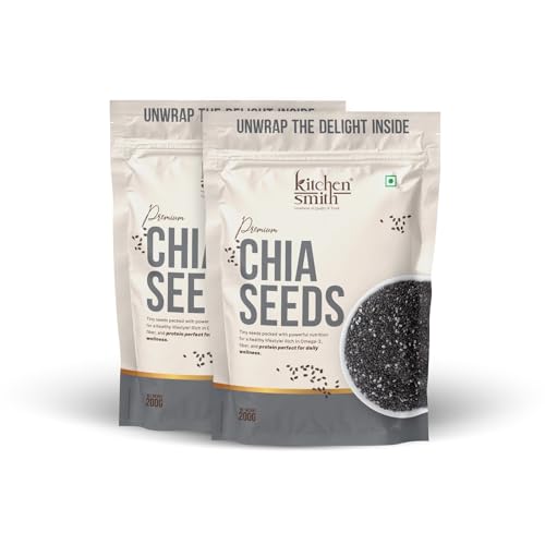 Image of KitchenSmith Premium Chia Seeds - Pack of 2 (200gm Each) | Raw Chia Seeds For Eating | Natural Plant-Based Seeds | Omega-3 Source | Everyday Superfood Use | Clean & Versatile Pantry Essential