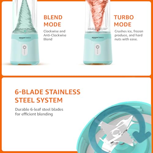 Image of Amazon Basics Portable Blender | 350 /500 ml Jar | USB Charging | Battery Operated and Rechargeable | 6 Stainless Steel Blades | 2x2000 mAh Batteries | 1 Year Warranty