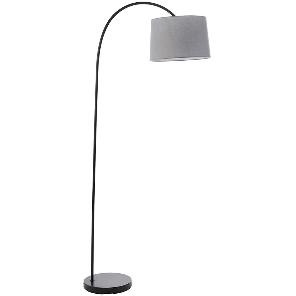 Curved/Arched Floor Lamp -Matt Black & Light Grey Fabric Shade- 1635mm Tall Free Standing Living Room/Hall Feature Light Fitting – E27 Edison Screw Bulb Required – 60W MAX