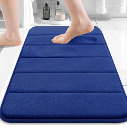 Image of Buganda Memory Foam Soft Non Slip Absorbent Bathroom Rubber Back Runner Mat (17 inch x 24 inch, Navy Blue)