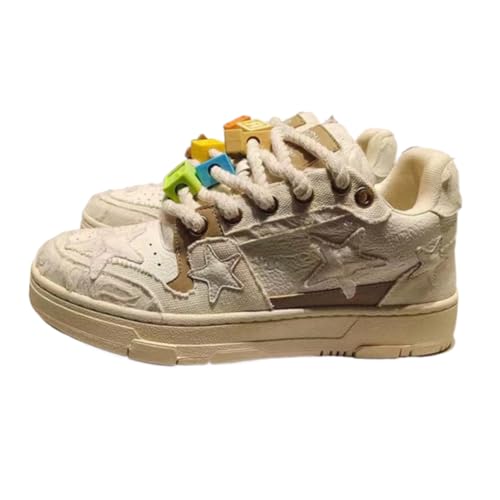 Low-Top Star Sneakers with Cute Charms - Wine Red Retro Chunky Platform Shoes Women & Girls, Comfy Y2K Kawaii Streetwear for Beach Travel, Festivals & Birthday Gifts