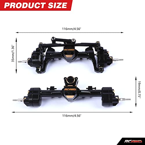 RCAWD Full Brass Front & Rear Portal Axle Housing w/Steel Gears&Brass Worm Gears&Brass Third Member Housing&Brass Hex for Axial 1/24 Scx24 Crawlers(Black) - Image 3