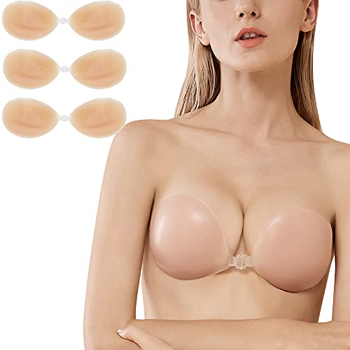 Libella 3 Paquete Cazuelas Adhesivas Sujetador Invisible de Silicona Bra sin Tirantes para Boda Escotado por detr�s Push Up Reutilizables Bra Cazuelas Adhesivas 3708 D