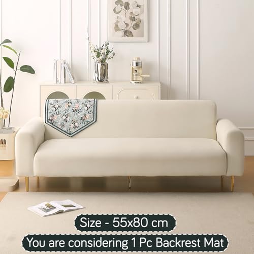 Image of HOKIPO 'Florentina Series' 1 PC Backrest Mat for Sofa Cover | Premium Multi-Needle Quilted Holland Velvet Mat with Anti Slip Backing, Magnolia Green (IN-877-V1*S)