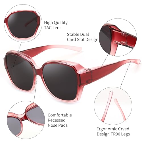 FEISEDY Fit Over Glasses Sunglasses Polarized for Women Sunglasses Over Prescription Glasses Oversized UV Protection B11144