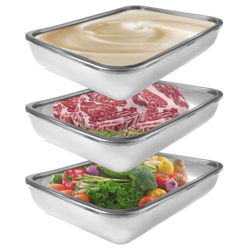 Xyvor 3 Pièces Récipients à Charcuterie, 25.5x20x5 cm Boite a Jambon pour Refrigerateur, Boîtes Alimentaires en Inox, Boite Rangement Frigo avec Couvercle,...