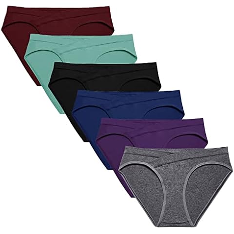 Molasus Cotton Crossover Maternity Underwear Under Bump Pregnancy Bikinis Panties Pack of 6,Multicolor,Medium Cover