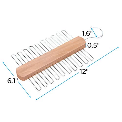 JS HANGER Wooden Necktie and Belt Hanger 2-Pack, Natural Finish Wood Center Organizer and Storage Rack with a Non-Slip Clips Finish - 20 Hooks, 360 Degree Swivel Space Saving Organizer for Men - Thumbnail 2