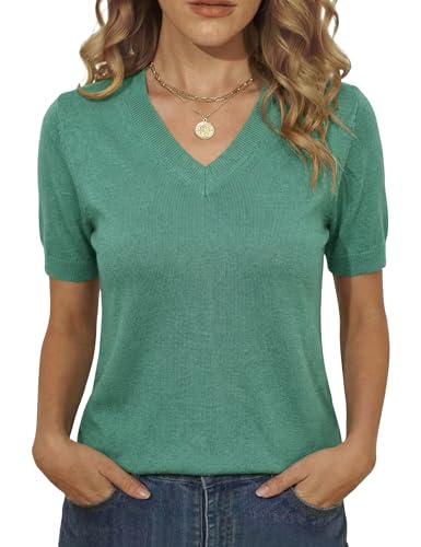 Totatuit Haut Femme Manches Courtes Col V Pull Tricoté Ajusté Coupe Cintrée Silhouette...