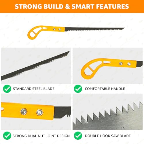 Image of Anandi Greens Heavy Duty Pruning Saw 35 cm Sharp Steel Blade Multipurpose Hand Saw for Branch Tree, Wood Cutting, Bamboo & Garden Pruning Gardening Mini Portable Hand Saw (Yellow)