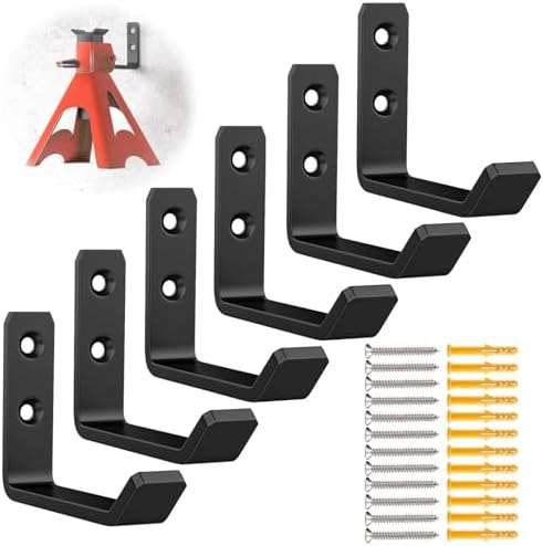 lcusepu 6 Pack Jack Stands Wall Mount Organizer, Car Jack Stand Wall Hooks for Hanging, Universal Upgrade Designed Garage Hook, Heavy Duty Hooks Fits 2 & 3 & 4 & 5 & 6 Ton Heavy Duty Jack Stand