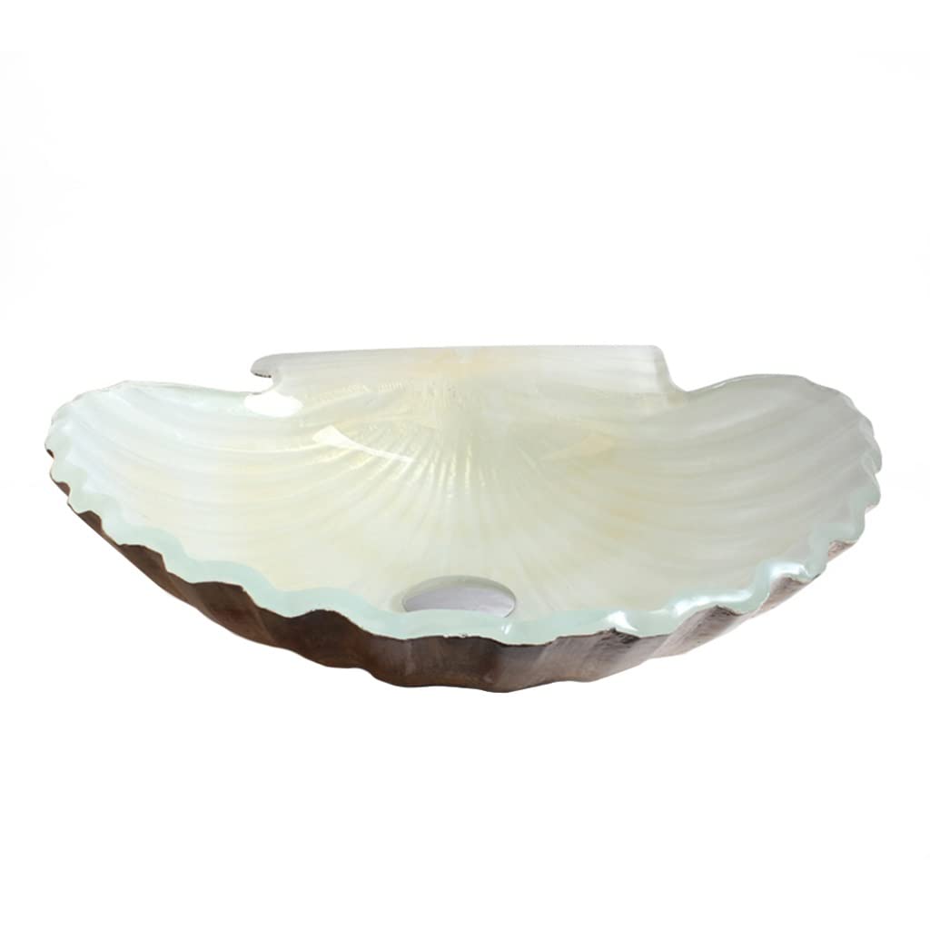 ADERFETBI Bathroom Sink Bathroom Vessel Sink Glass Vanity Scallop Art Countertop Tempered Basin(Sink only)