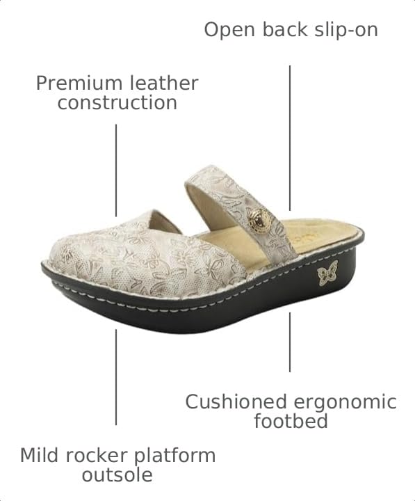 Image of Alegria Women Kamila - Timeless Comfort, Arch Support and Style for Everyday Elegance - Nursing and Healthcare Professionals Slip-Resistant Mules - Open Back Leather Comfort Walking Clog Shoes