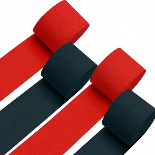 Image of Black and Red Crepe Paper Streamers 4 Rolls 328ft, Pack of Party Streamers for Halloween, Crepe Paper for Birthday, Kwanzaa, Christmas Party Decorations (1.8 Inch x 82 Ft /Roll)