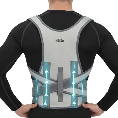 Image of Sifoz Free Size Grey Posture Corrector For Men And Women Back Support Belt Back Pain Back Straight And Shoulder Support Belt (Grey Metallic)