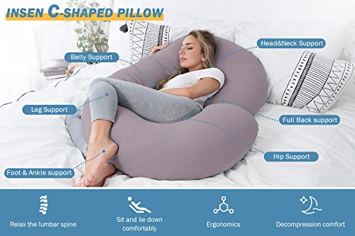 Image of INSEN Pregnancy Pillow,Maternity Body Pillow for Pregnant Women,C Shaped Full Body Pillow with Zippers Jersey Cover