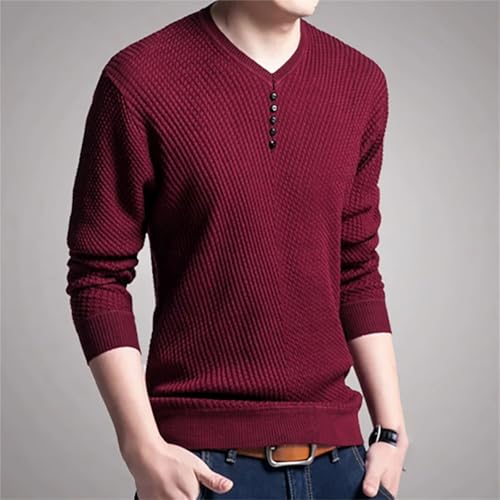Men's Fashion Solid V-Neck Button Knitted Korean Sweater Casual Pullovers All-Match Warm Tops4