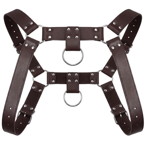 BBTO Brust Harness für Herren Verstellbares Brustgurt mit Schnalle Ring Punk Körpergurt Brustgeschirr für Männer für Halloween Kostüm(Modisch Kaffeebraun)