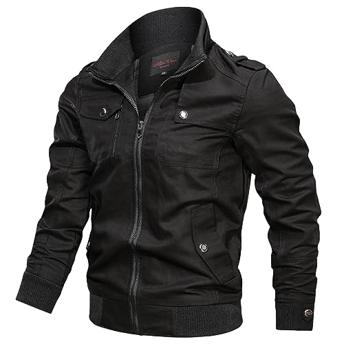 Mens Fall Winter Cargo Jackets Full Zip Lapel Cotton Military Coat Trendy Cozy Windbreak Jacket with Pockets