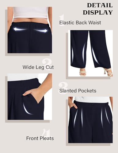 COOTRY Plus Size Wide Leg Dress Pants Women High Waisted Work Pants Business Casual Pants Trousers with Pockets4