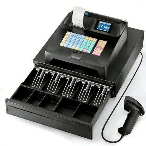 Image of PYY Cash Register for Small Businesses with Scanner Commercial Electronic Caja Registradora para Negocio with Large Black Lock Cash Drawer Box
